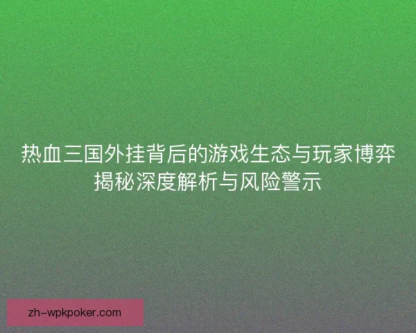 热血三国外挂背后的游戏生态与玩家博弈揭秘深度解析与风险警示 热血三国外挂背后的游戏生态与玩家博弈揭秘深度解析与风险警示